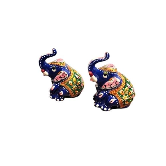 Lucky Elephant Mini Figurines Meenakari Indian Hand-Painted Art Royal Blue - Picture 3 of 9
